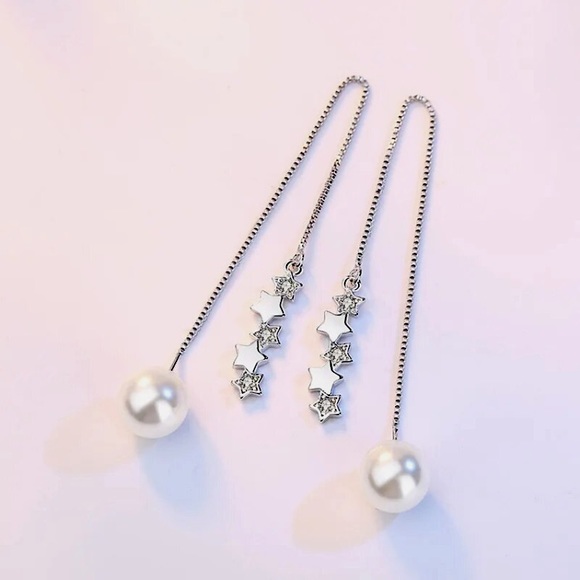 Jewelry - 💫 Sterling Silver 925 Long Pearl Earrings